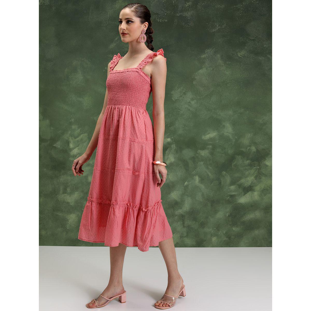 Vishudh Smocked Sleeveless Cotton Tiered Midi Dress-women-clothing-ethnicwear-dresses-image-2