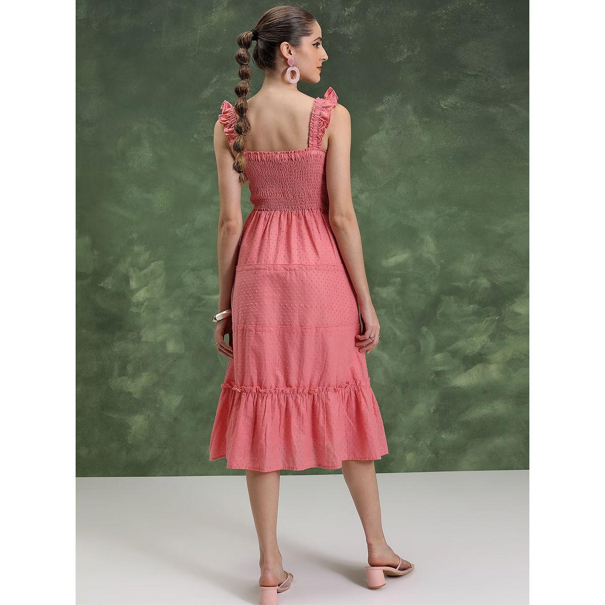Vishudh Smocked Sleeveless Cotton Tiered Midi Dress-women-clothing-ethnicwear-dresses-image-3