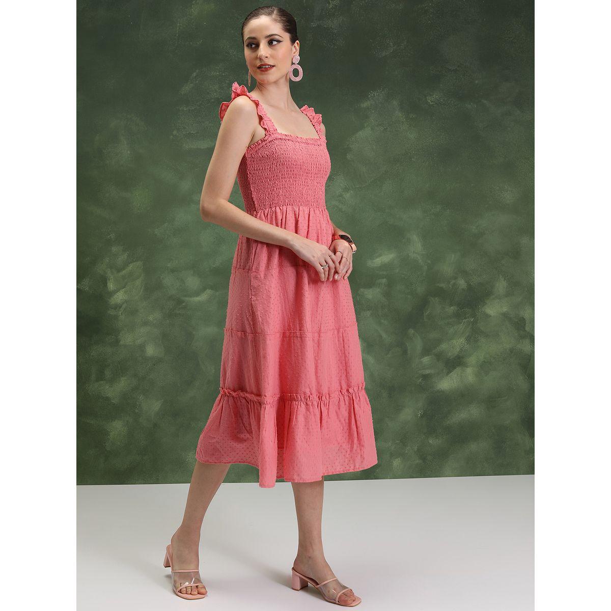 Vishudh Smocked Sleeveless Cotton Tiered Midi Dress-women-clothing-ethnicwear-dresses-image-4