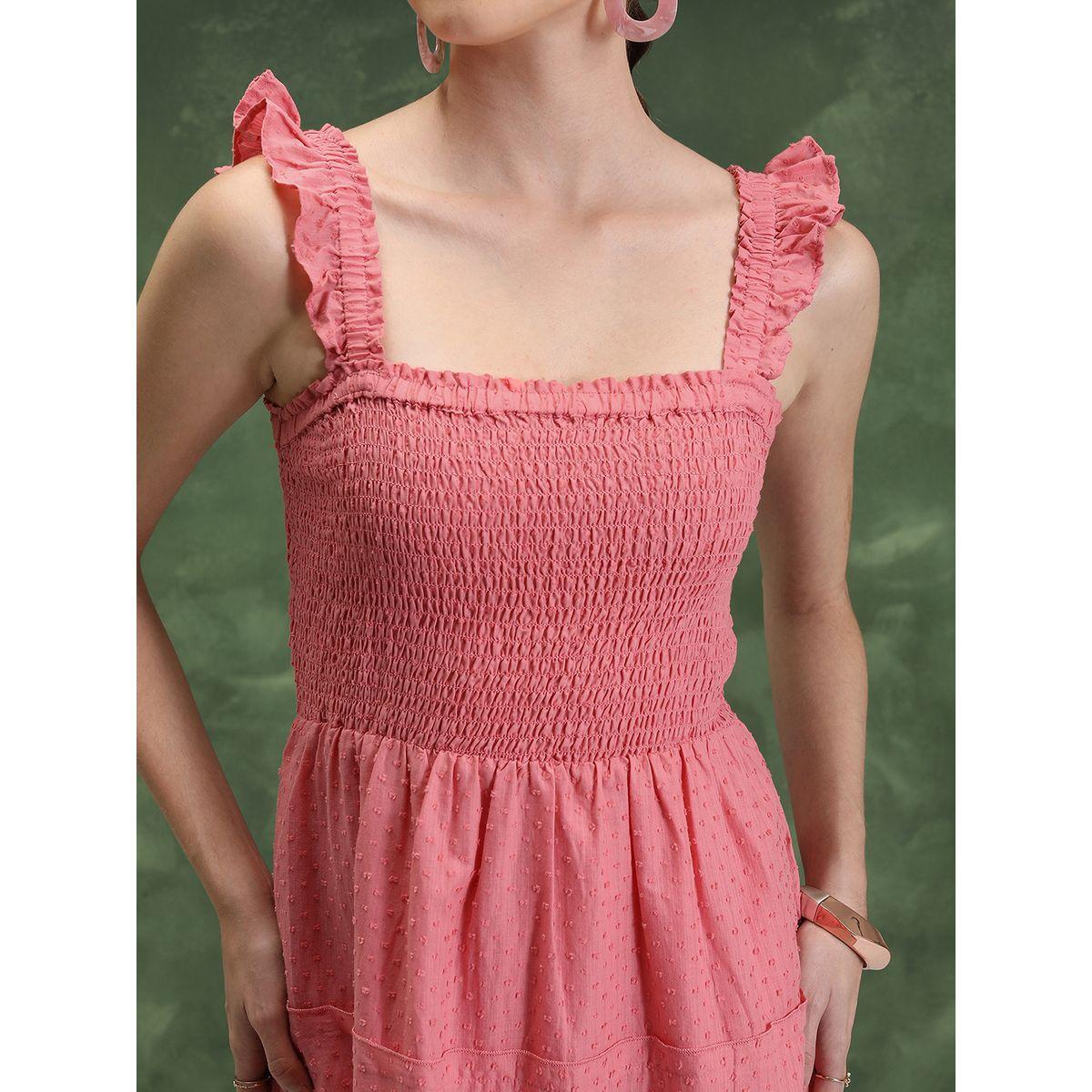 Vishudh Smocked Sleeveless Cotton Tiered Midi Dress-women-clothing-ethnicwear-dresses-image-5