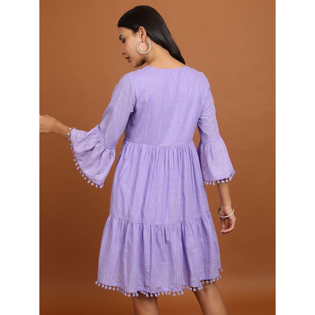 فستان قصير بتفاصيل مُطرّزة وياقة بأربطة-women-clothing-ethnicwear-dresses-image-3
