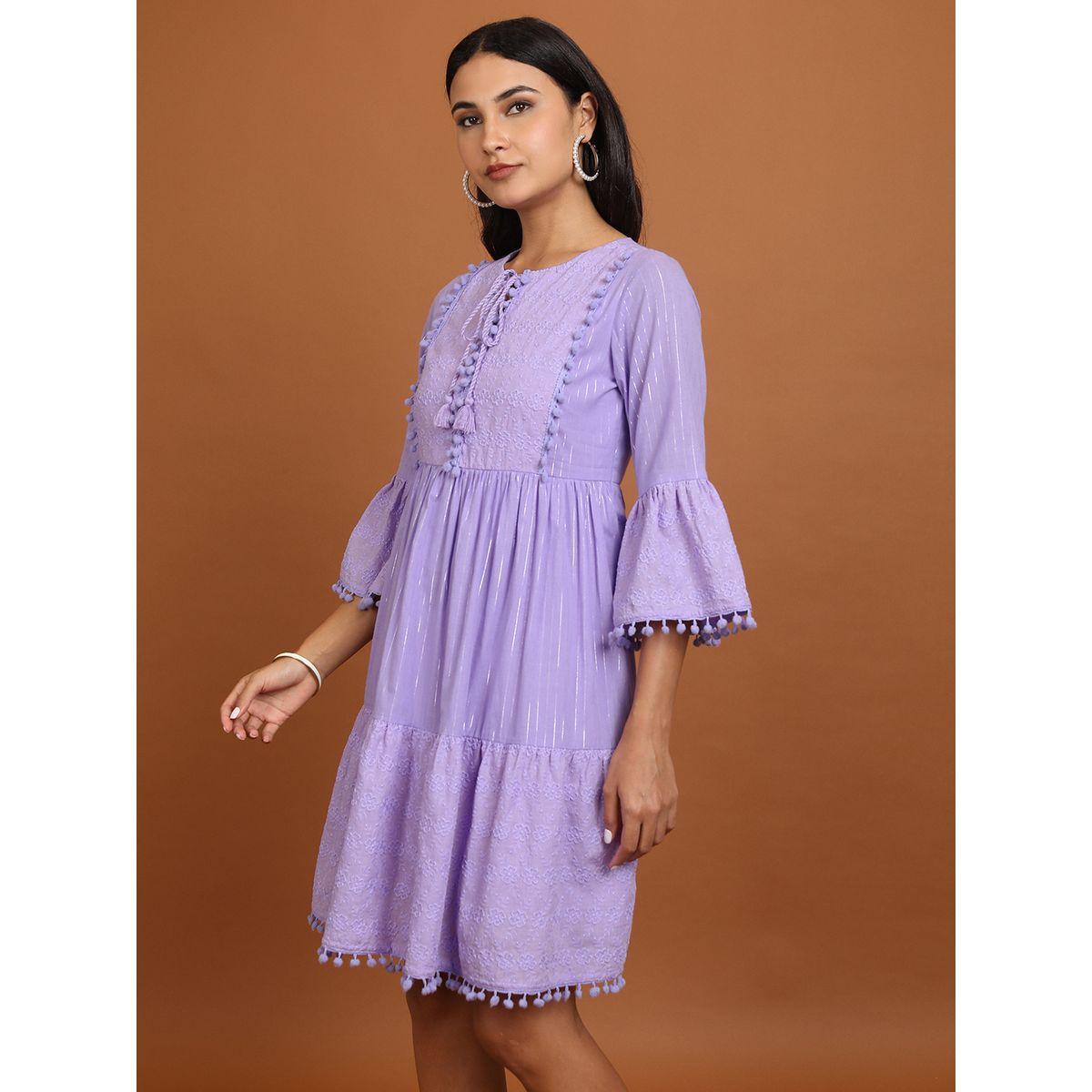 فستان قصير بتفاصيل مُطرّزة وياقة بأربطة-women-clothing-ethnicwear-dresses-image-4