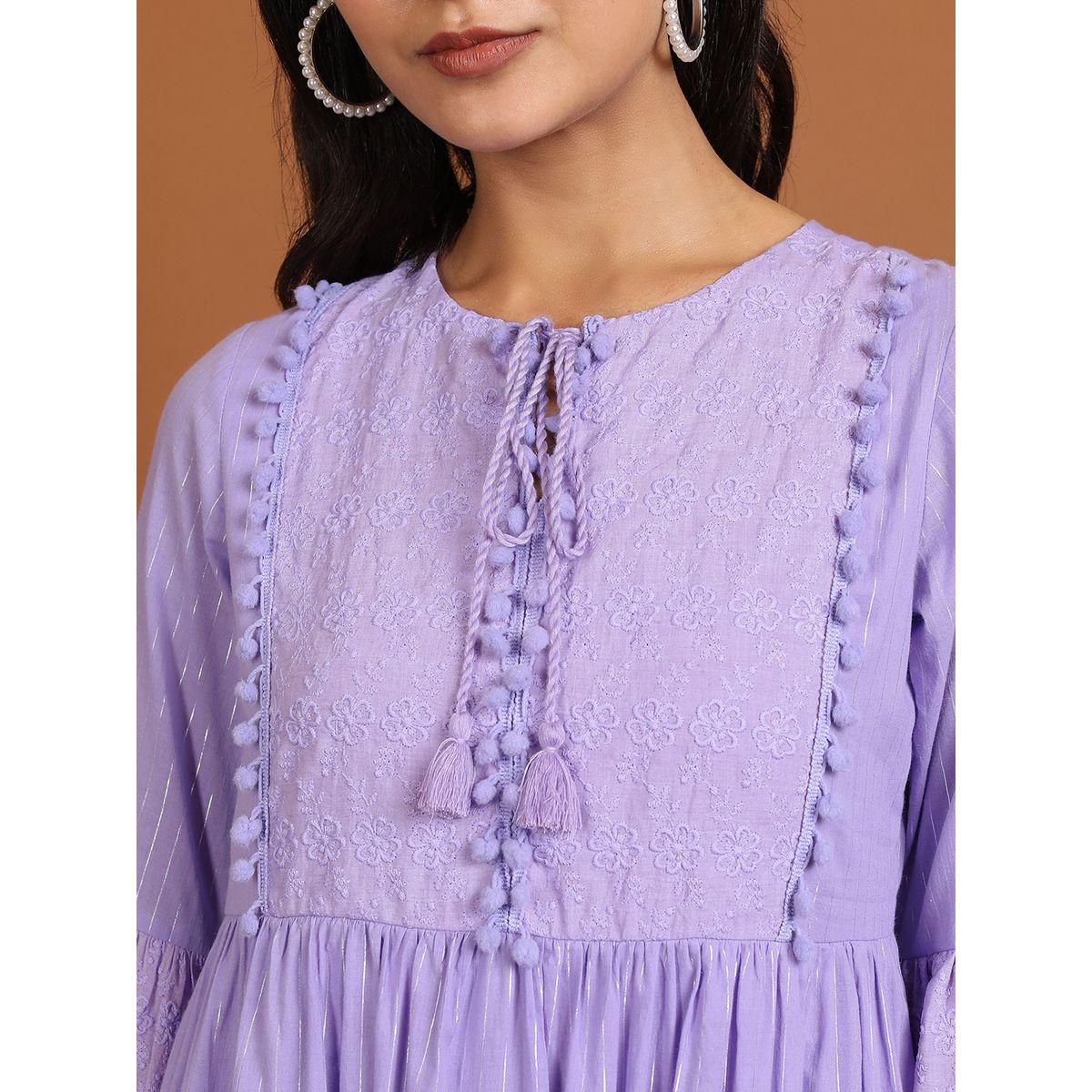 فستان قصير بتفاصيل مُطرّزة وياقة بأربطة-women-clothing-ethnicwear-dresses-image-5
