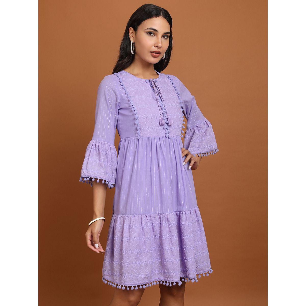 فستان قصير بتفاصيل مُطرّزة وياقة بأربطة-women-clothing-ethnicwear-dresses-image-6