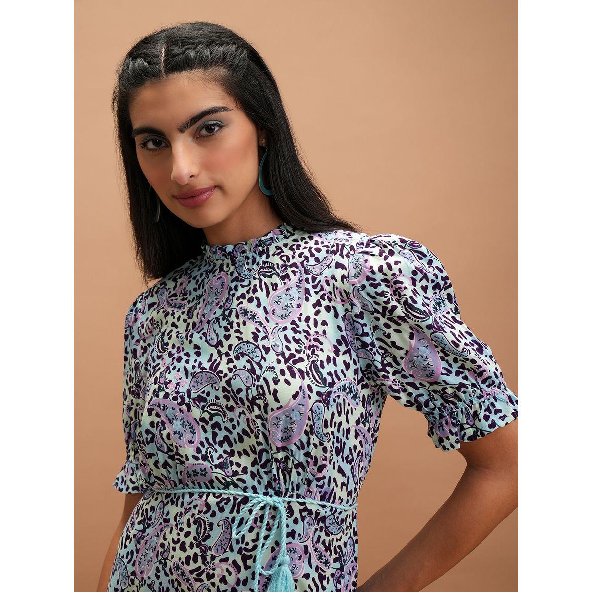 Vishudh Women Floral Printed Puff Sleeves A-Line Midi Dress-women-clothing-ethnicwear-dresses-image-2