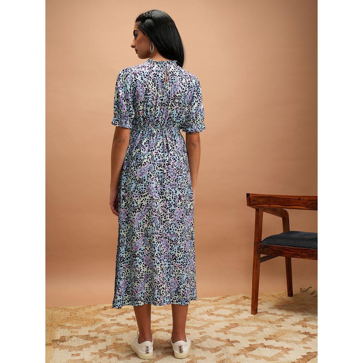 فستان ميدي بطبعة زهور وأكمام منفوخة-women-clothing-ethnicwear-dresses-image-4