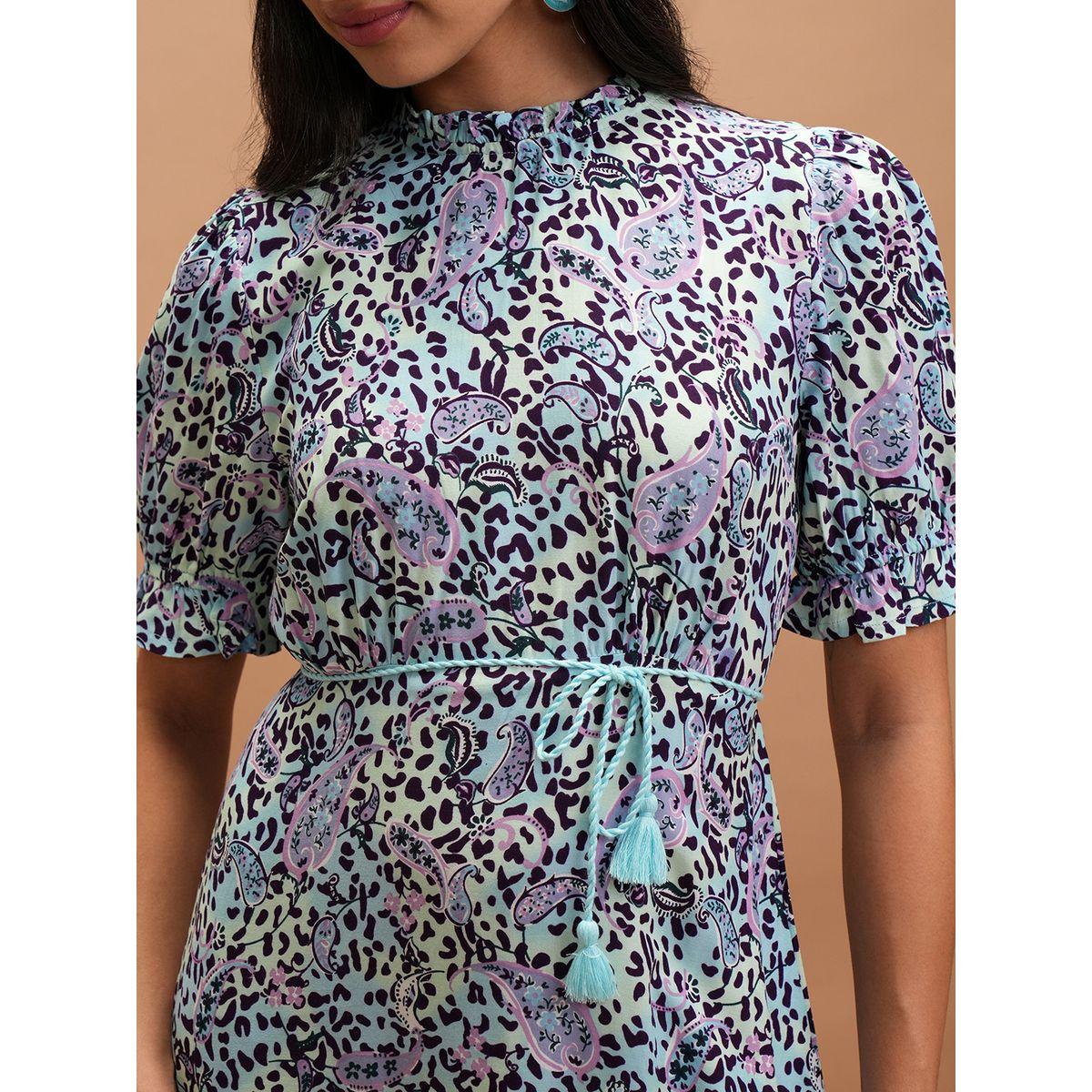 Vishudh Women Floral Printed Puff Sleeves A-Line Midi Dress-women-clothing-ethnicwear-dresses-image-5