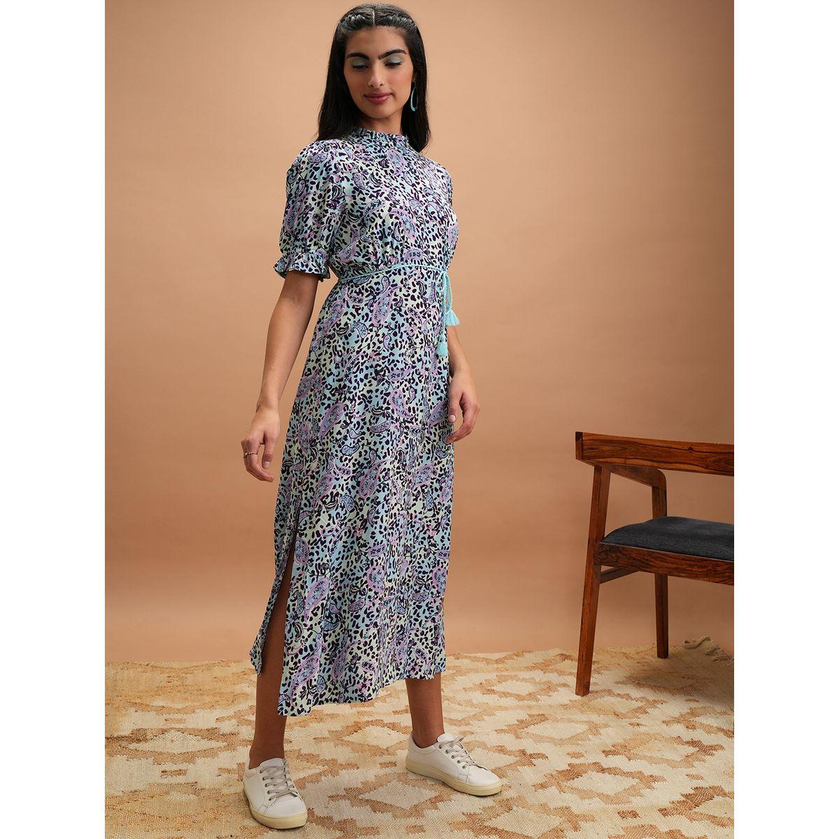 فستان ميدي بطبعة زهور وأكمام منفوخة-women-clothing-ethnicwear-dresses-image-6