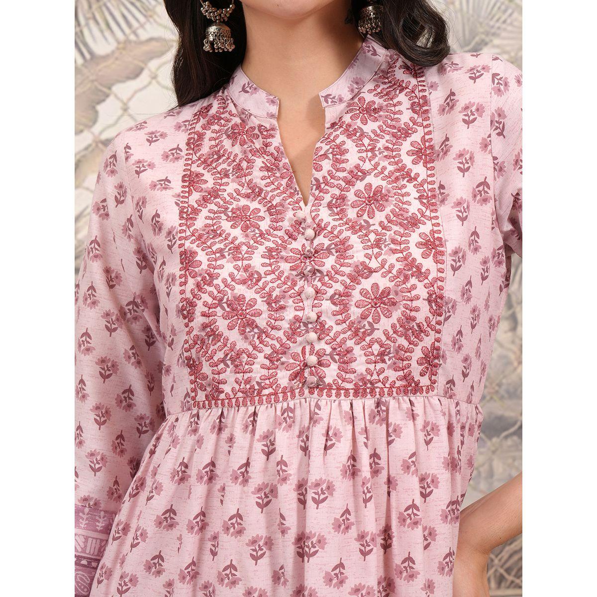 Vishudh Women Pink Ethnic Motifs Printed A-Line Midi Dress-women-clothing-ethnicwear-dresses-image-5