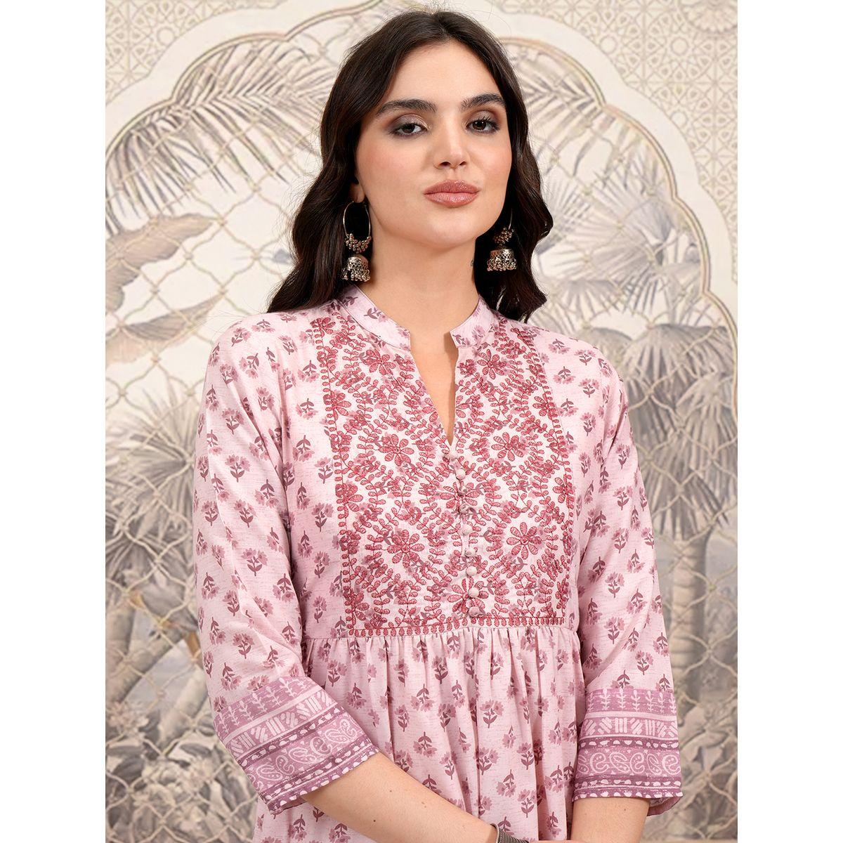 Vishudh Women Pink Ethnic Motifs Printed A-Line Midi Dress-women-clothing-ethnicwear-dresses-image-6