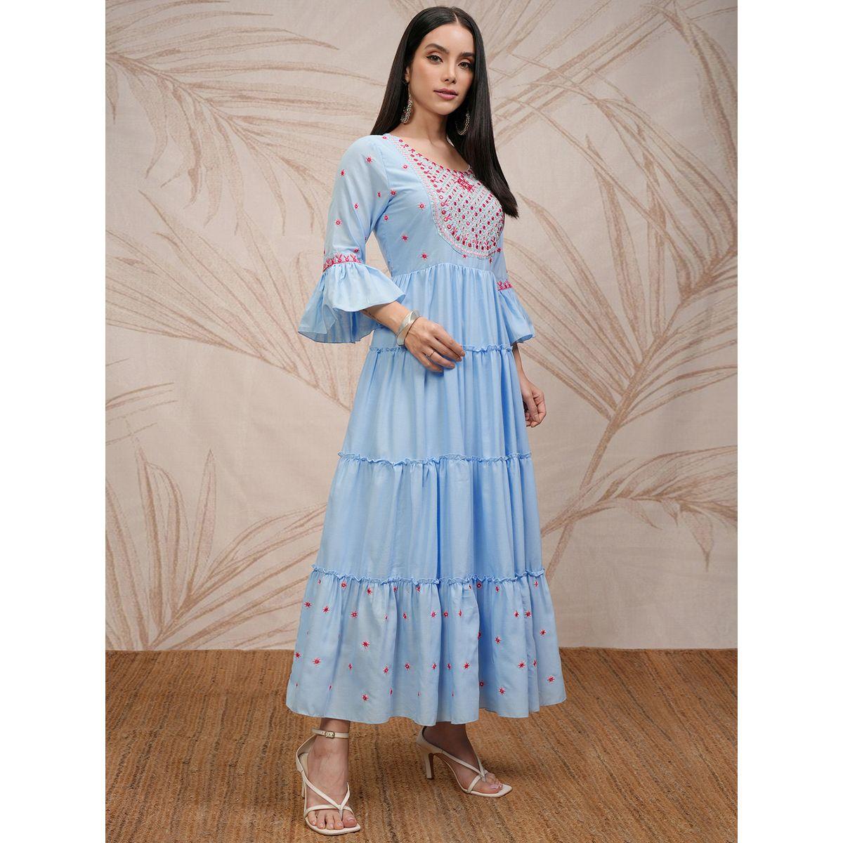 فستان طويل بتفاصيل مُطرّزة وأكمام جرس-women-clothing-ethnicwear-dresses-image-6