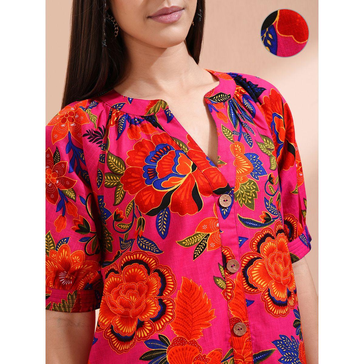 فستان قصير بطبعة زهور وأكمام منفوخة-women-clothing-ethnicwear-dresses-image-5