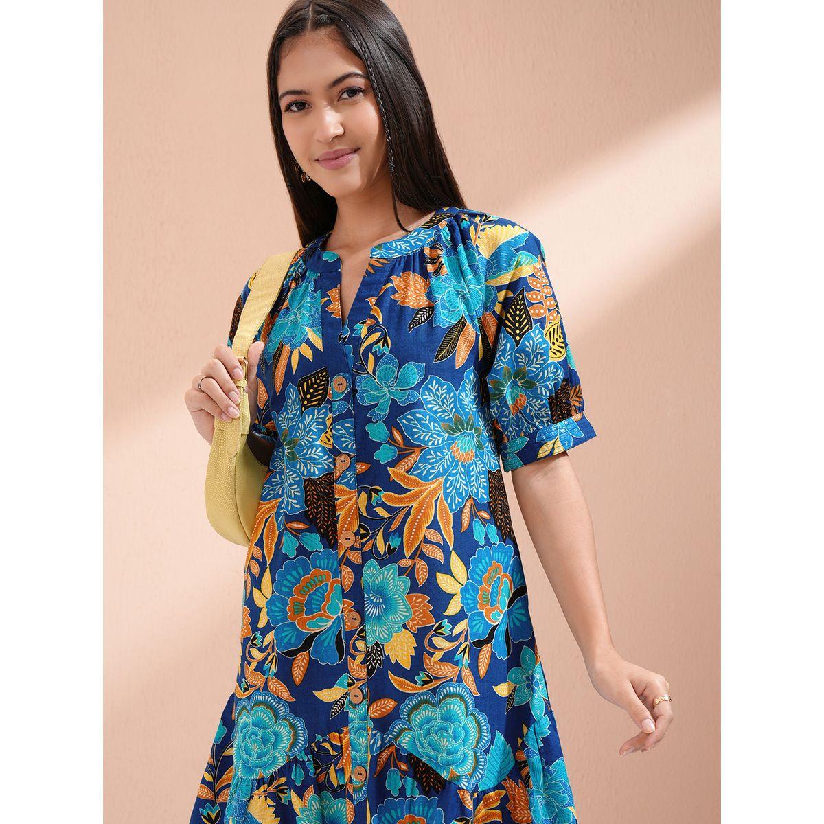 فستان قصير بطبعة زهور وأكمام منفوخة-women-clothing-ethnicwear-dresses-image-1