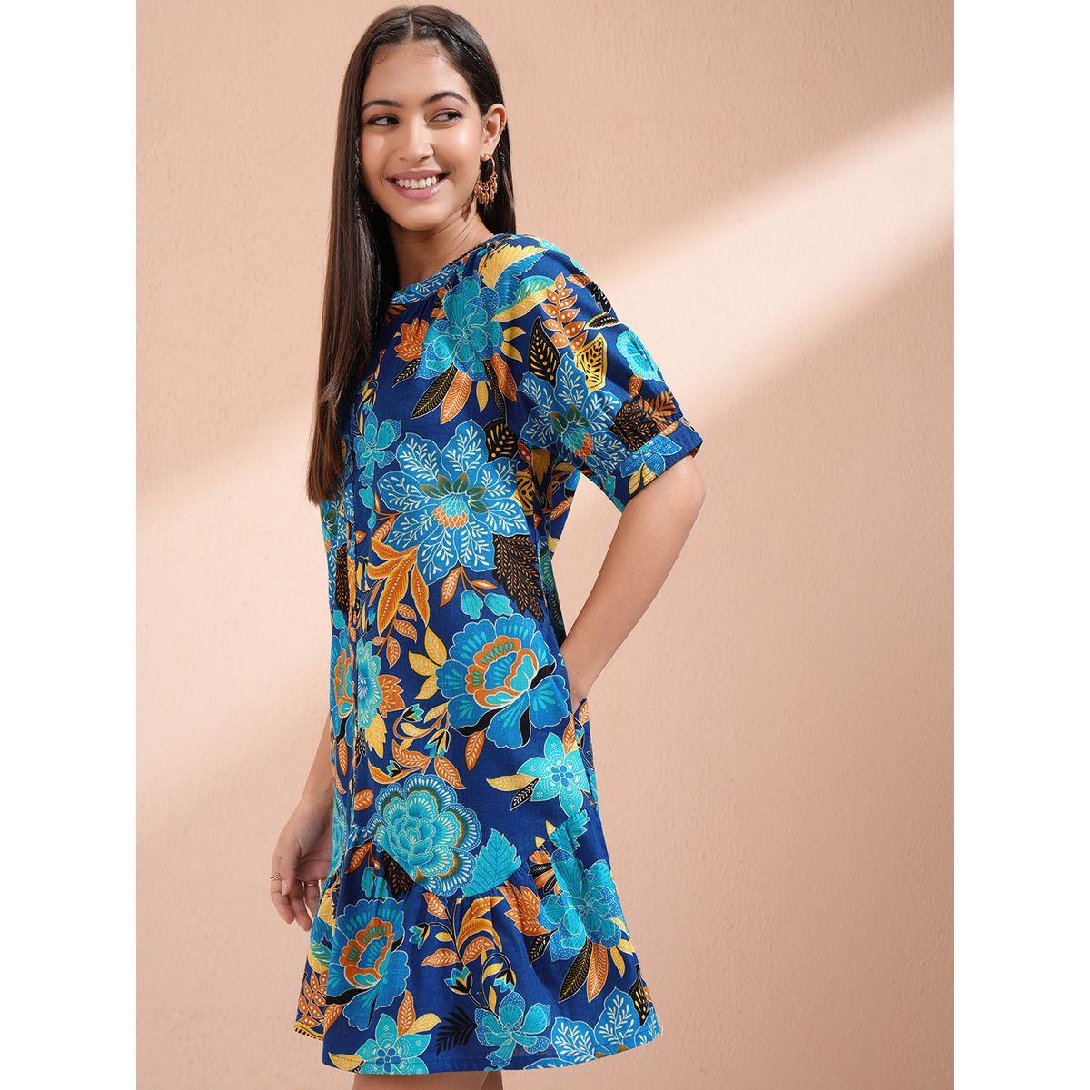 فستان قصير بطبعة زهور وأكمام منفوخة-women-clothing-ethnicwear-dresses-image-4