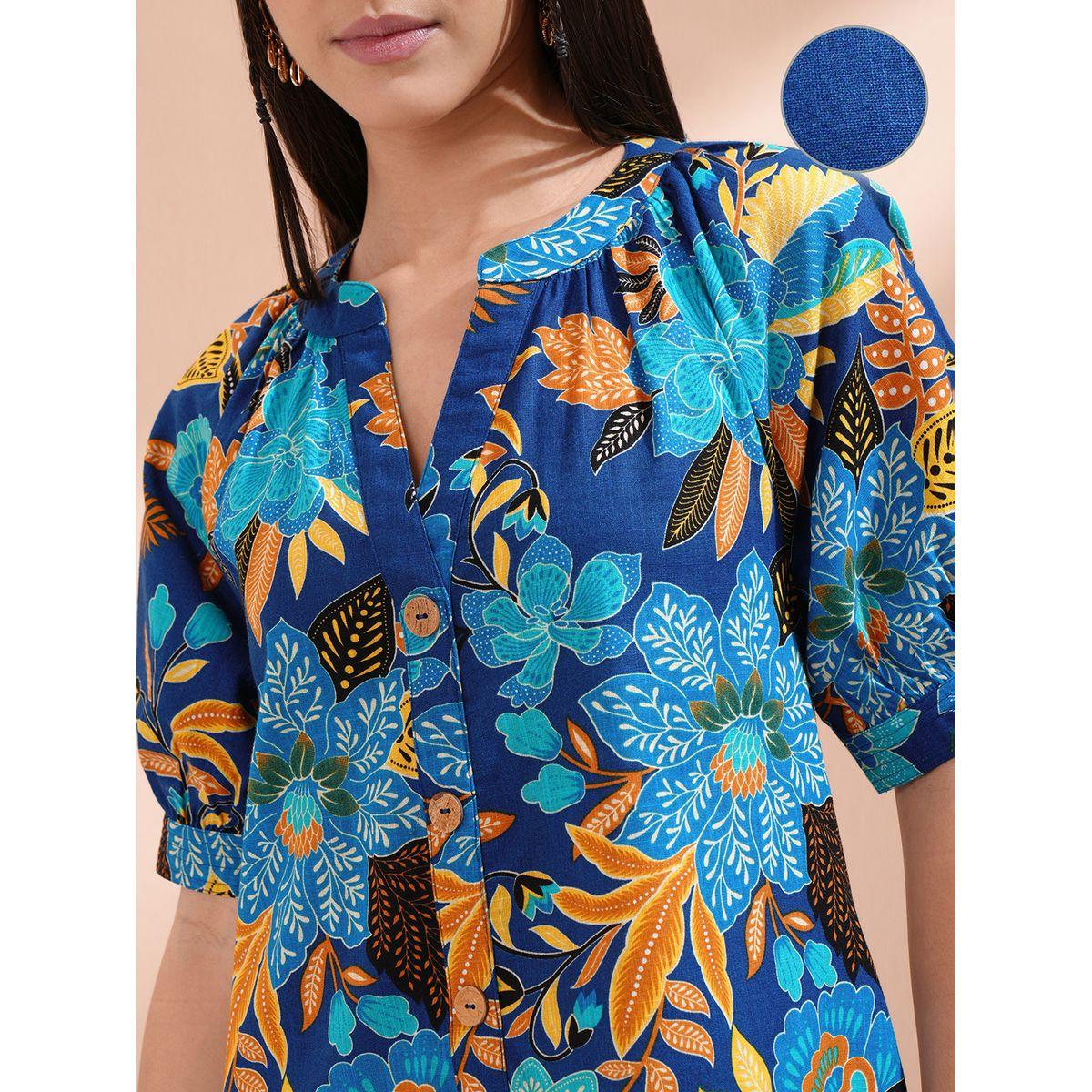 Vishudh Women Floral Print Puff Sleeves Cotton A-Line Mini Dress-women-clothing-ethnicwear-dresses-image-5