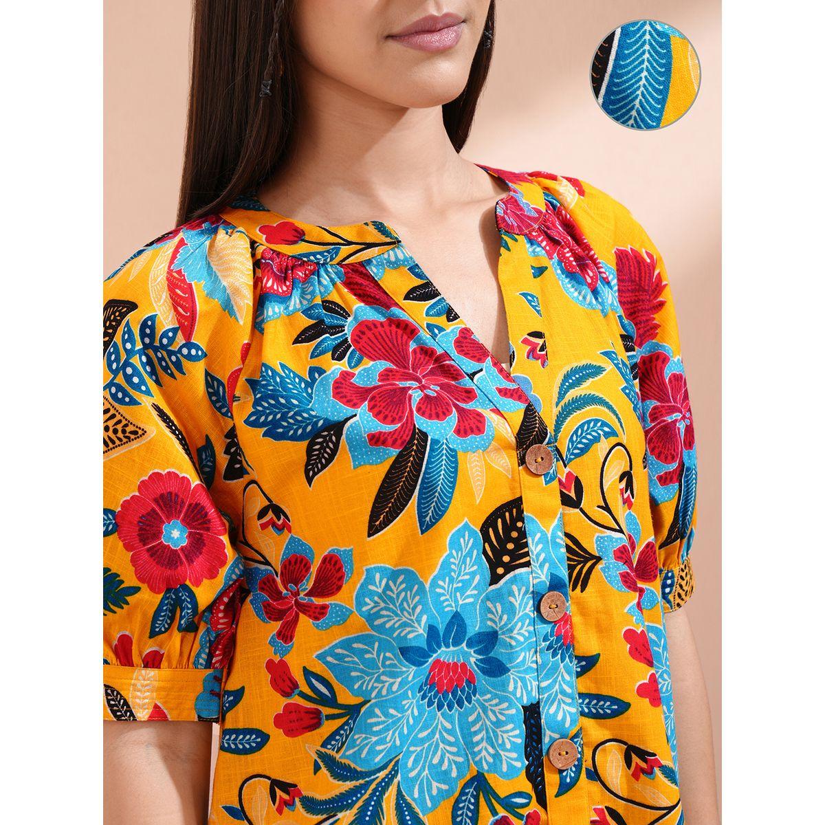Vishudh Women Floral Print Puff Sleeves Cotton A-Line Mini Dress-women-clothing-ethnicwear-dresses-image-5