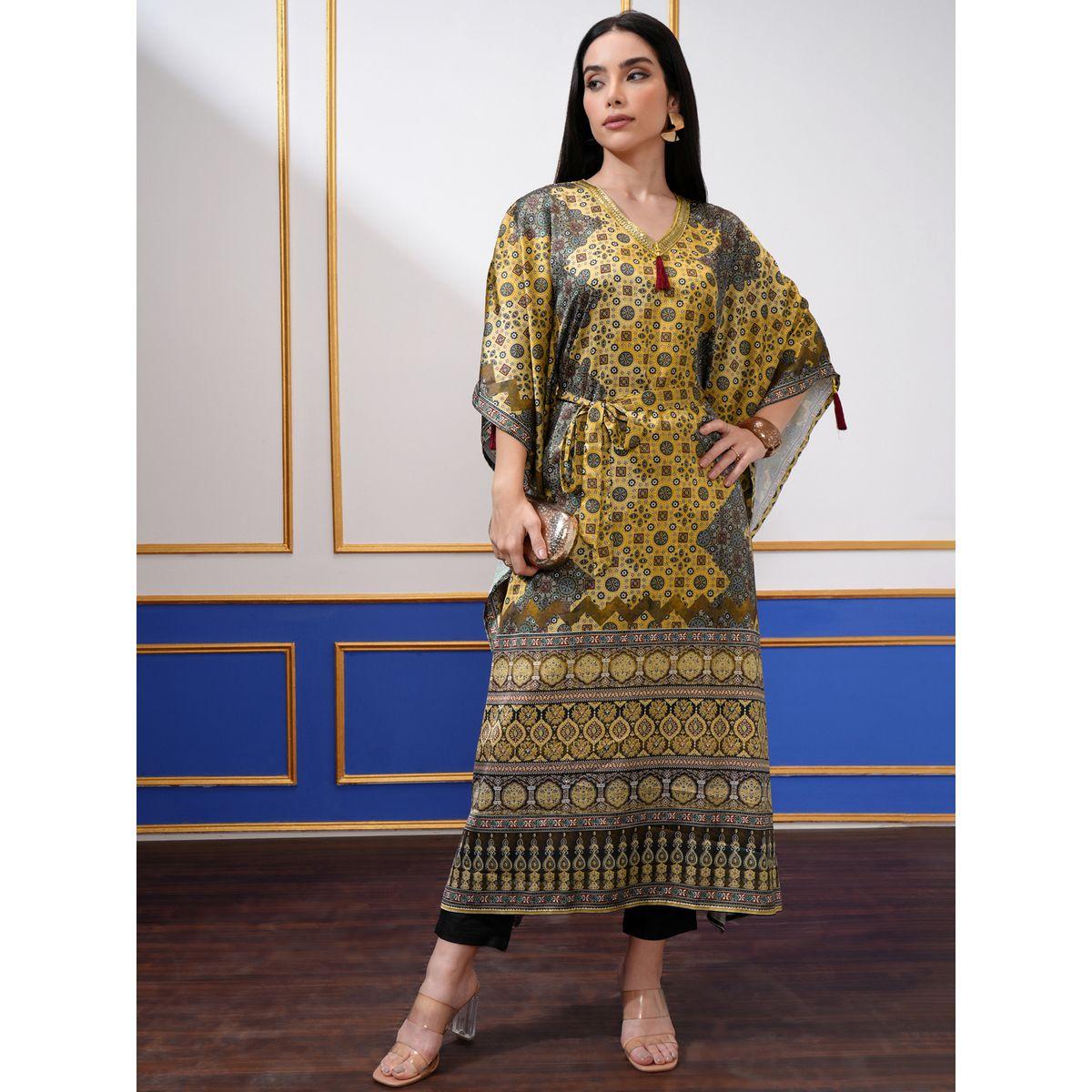 فستان ميدي قفطان مطبع بالكامل مع أكمام كيمونو-women-clothing-ethnicwear-dresses-image-1