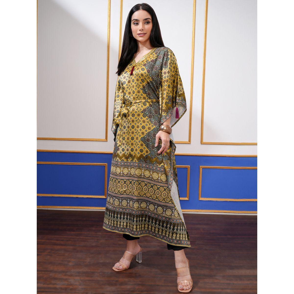 فستان ميدي قفطان مطبع بالكامل مع أكمام كيمونو-women-clothing-ethnicwear-dresses-image-3