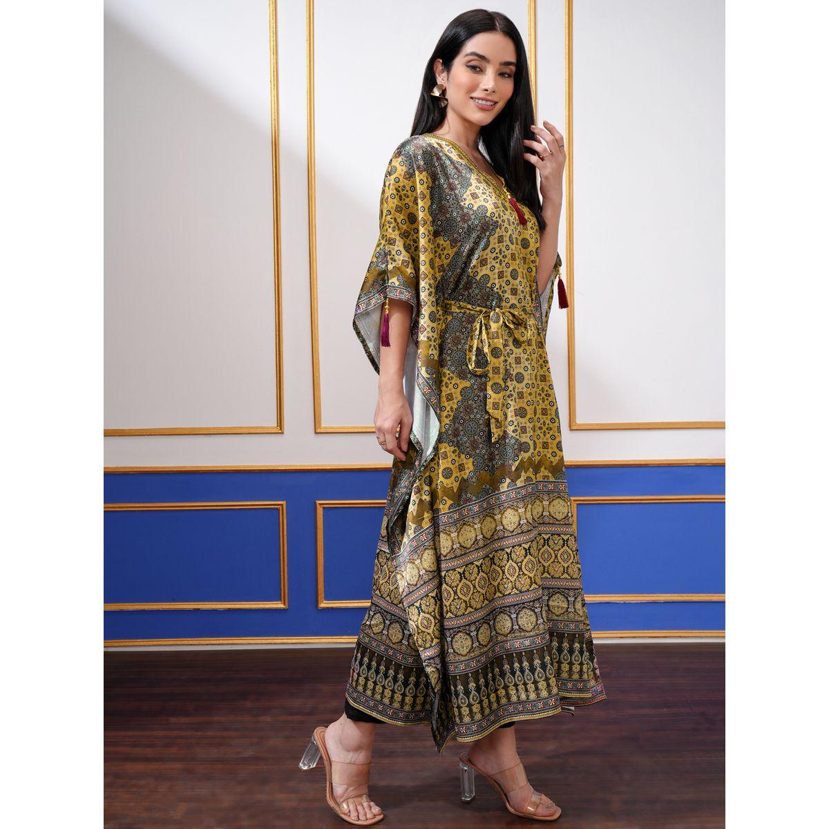فستان ميدي قفطان مطبع بالكامل مع أكمام كيمونو-women-clothing-ethnicwear-dresses-image-5