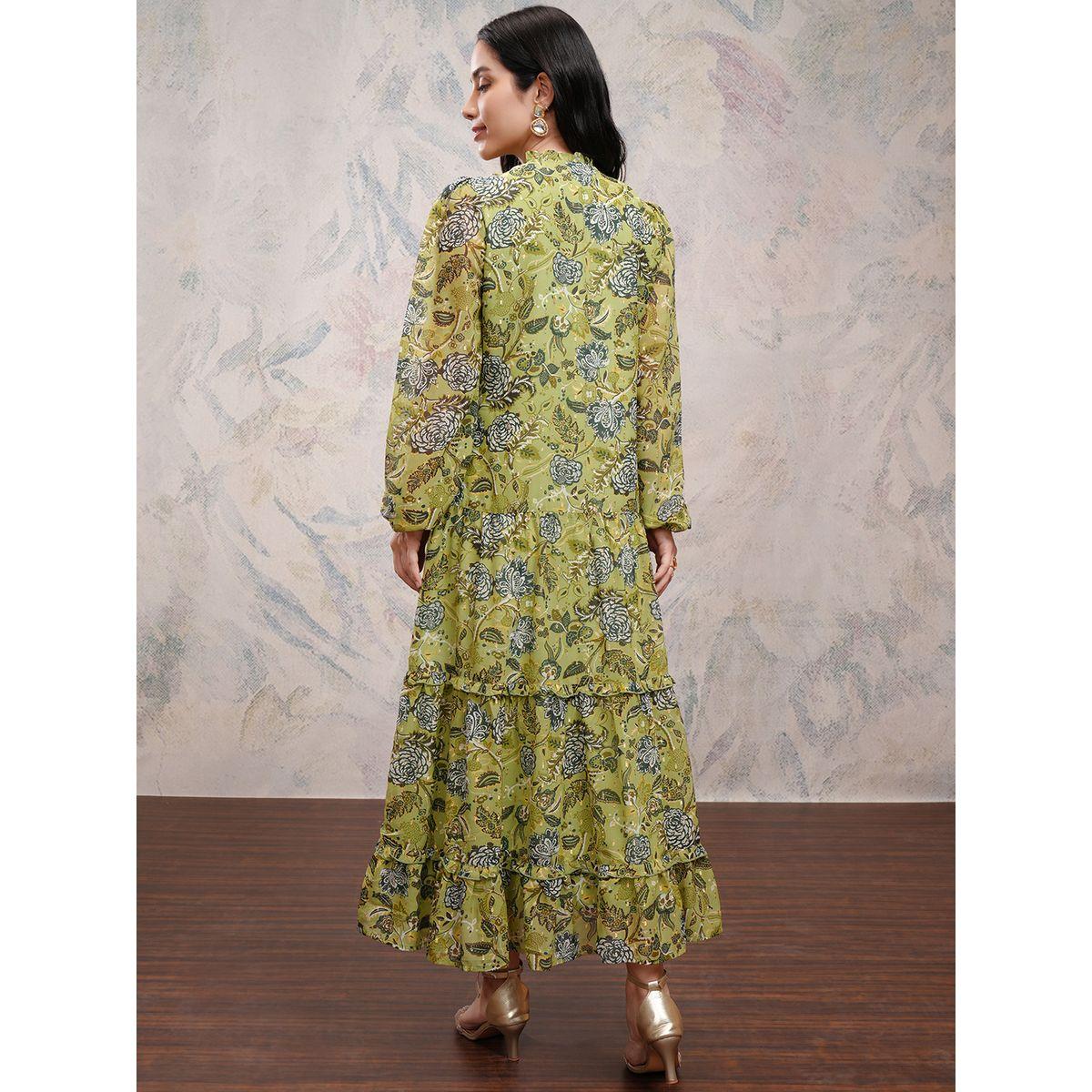 فستان طويل مطبع بزهور مع ياقة بأربطة-women-clothing-ethnicwear-dresses-image-3