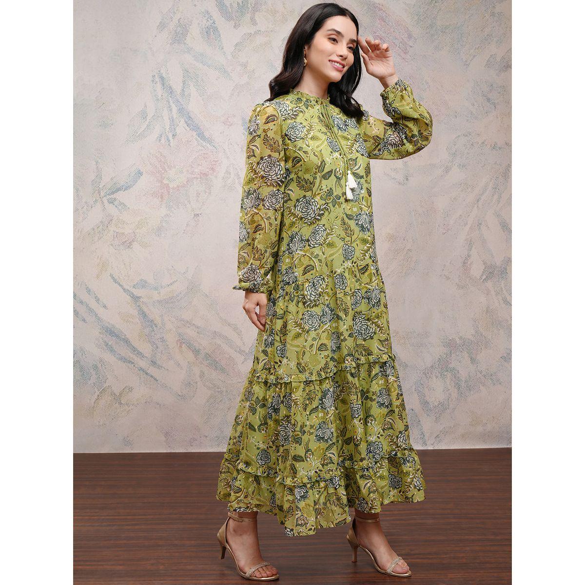فستان طويل مطبع بزهور مع ياقة بأربطة-women-clothing-ethnicwear-dresses-image-6