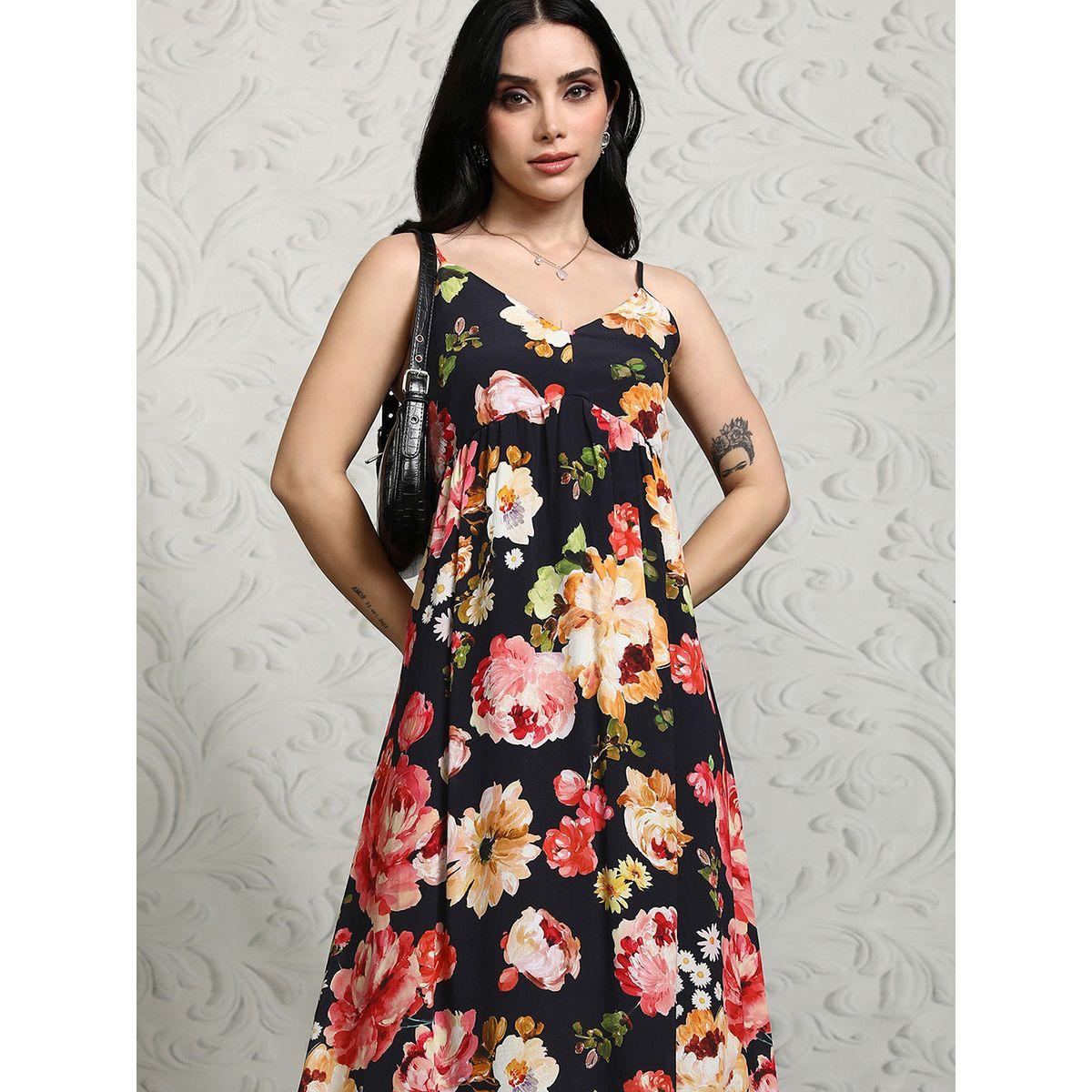 Vishudh Women Floral Printed Strappy A-Line Maxi Dress with Smocked Back-women-clothing-ethnicwear-dresses-image-1