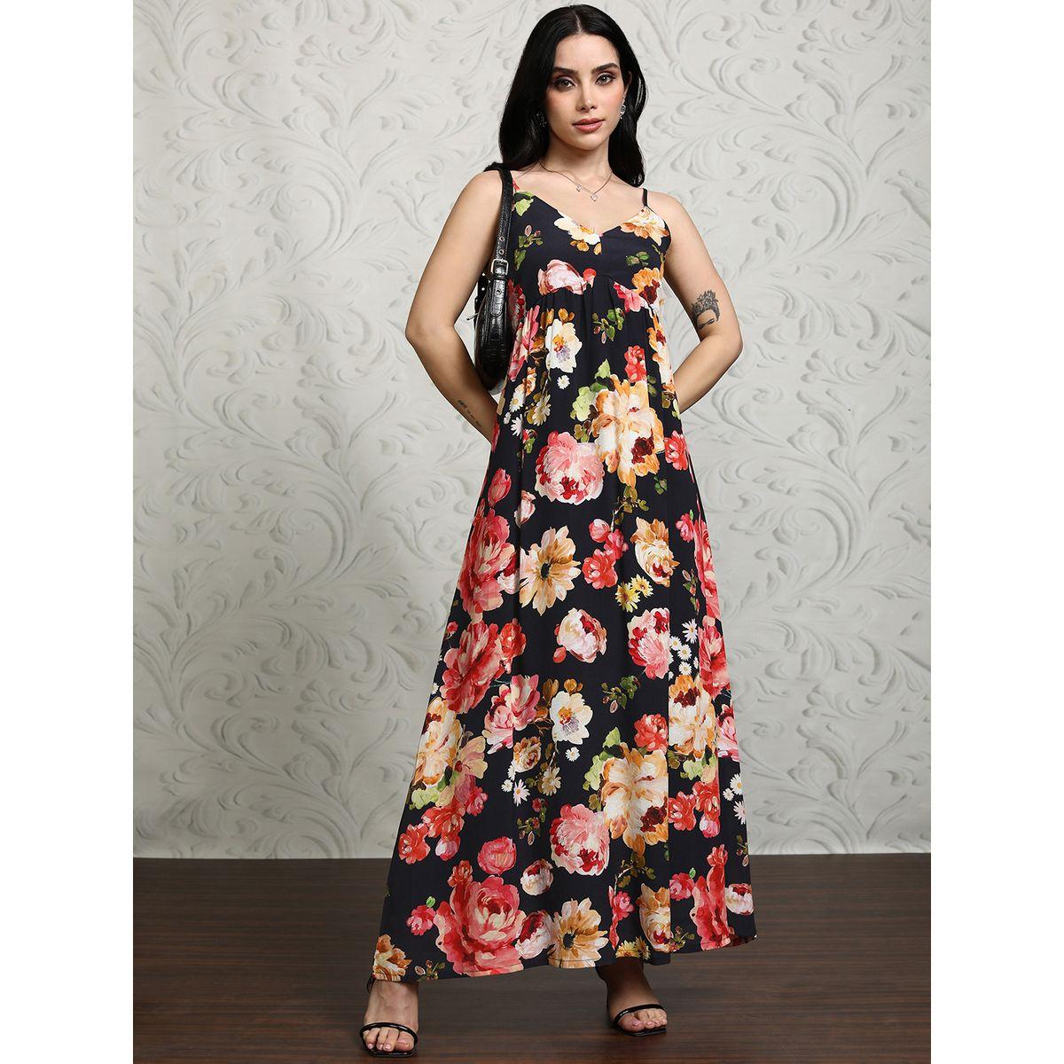 Vishudh Women Floral Printed Strappy A-Line Maxi Dress with Smocked Back-women-clothing-ethnicwear-dresses-image-2