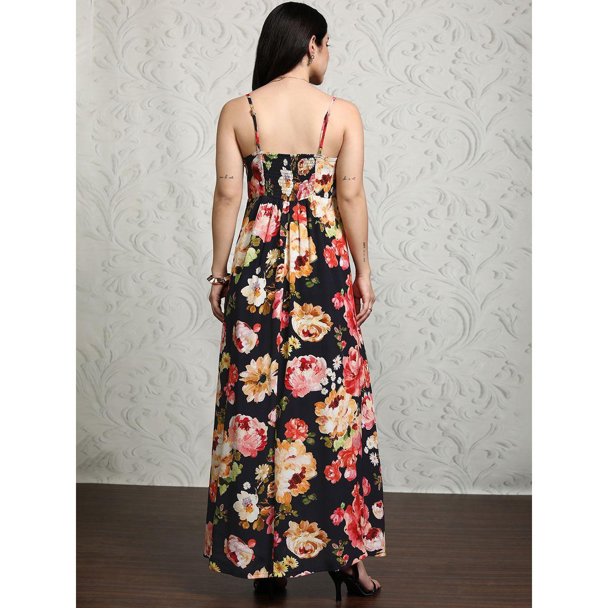 Vishudh Women Floral Printed Strappy A-Line Maxi Dress with Smocked Back-women-clothing-ethnicwear-dresses-image-3