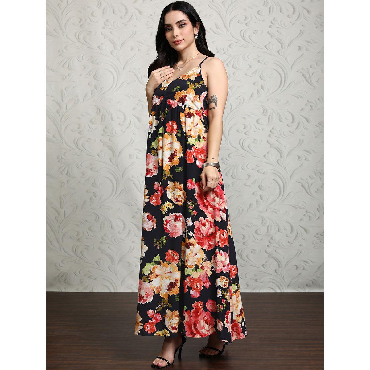 Vishudh Women Floral Printed Strappy A-Line Maxi Dress with Smocked Back-women-clothing-ethnicwear-dresses-image-4