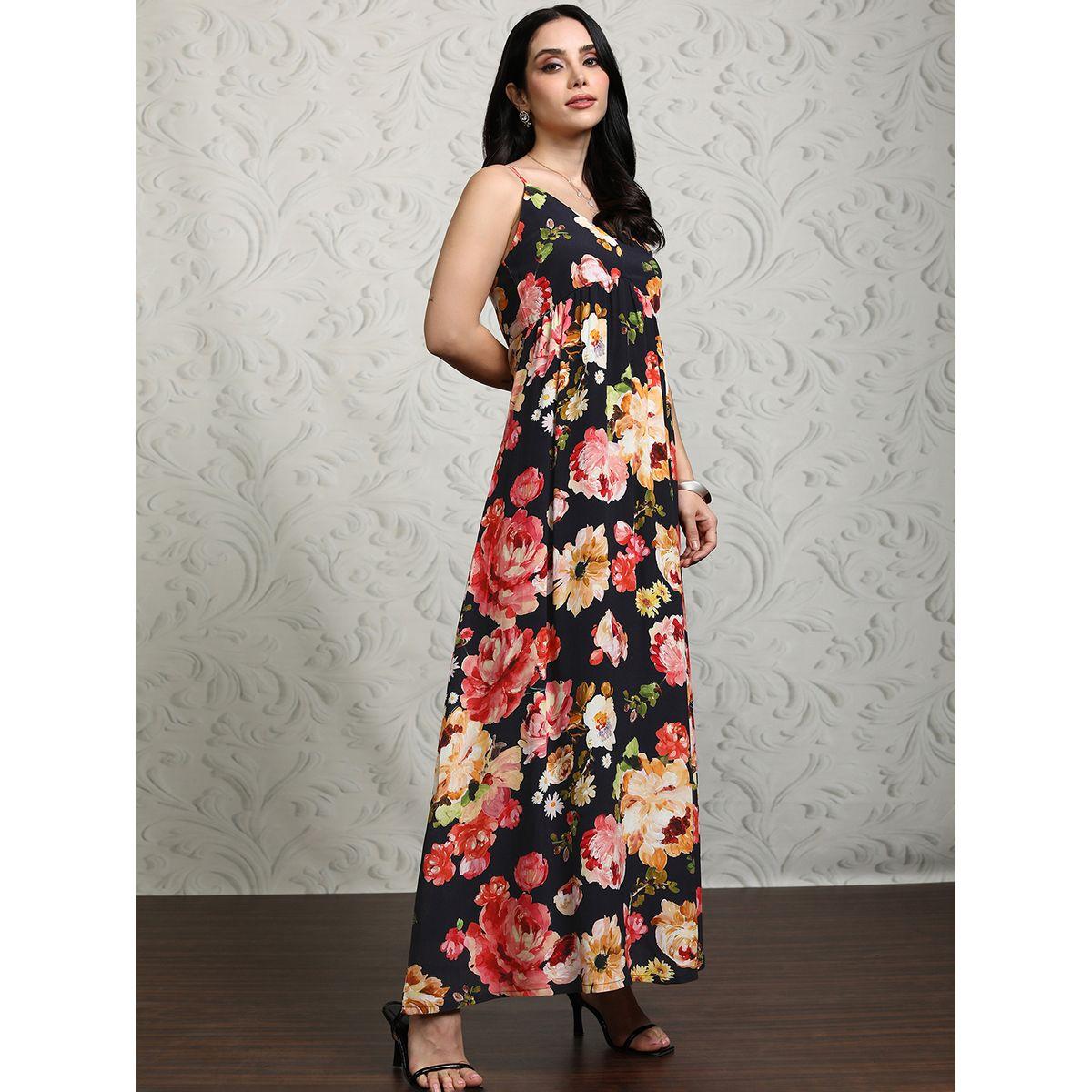Vishudh Women Floral Printed Strappy A-Line Maxi Dress with Smocked Back-women-clothing-ethnicwear-dresses-image-6