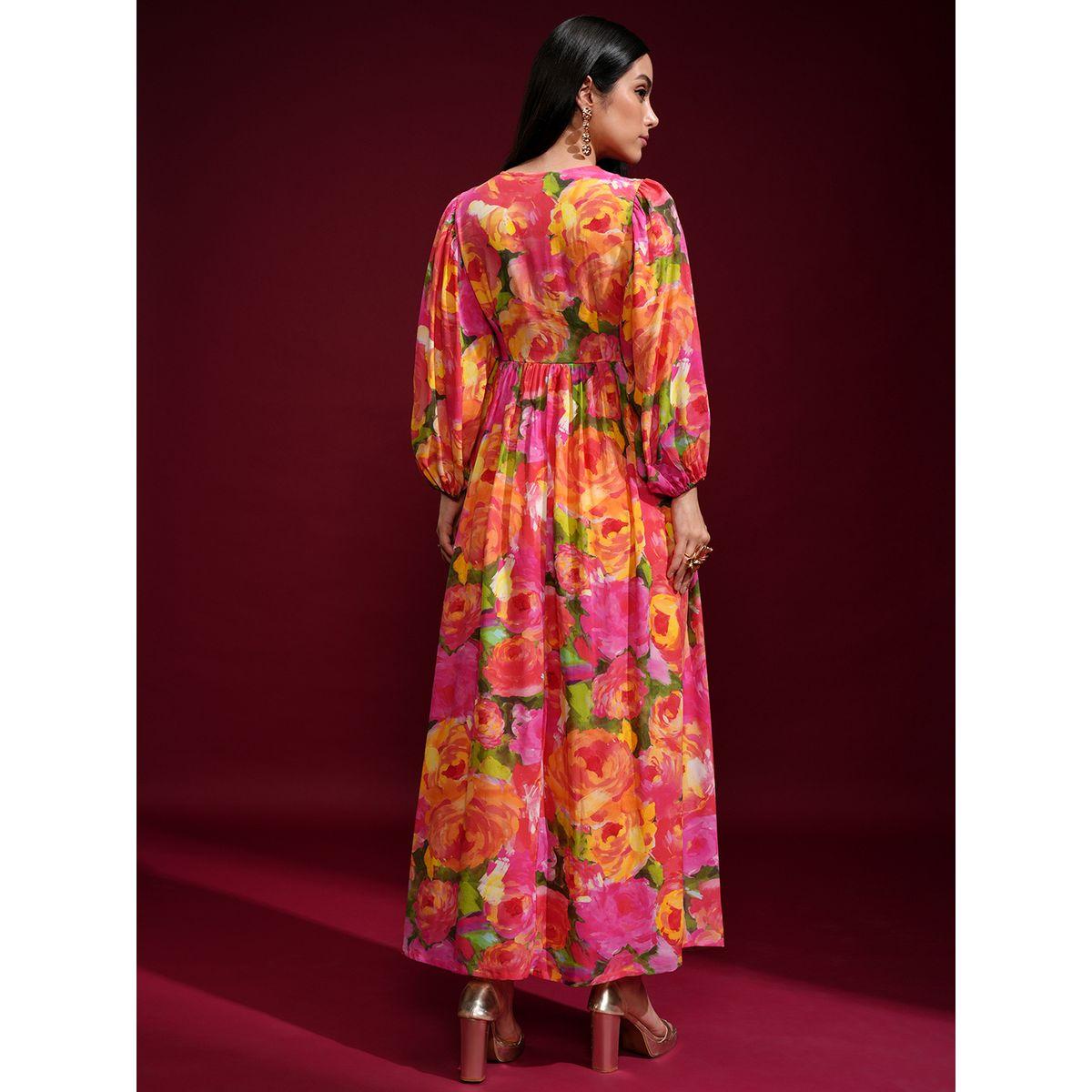 فستان طويل بطبعة زهور وأكمام بالون-women-clothing-ethnicwear-dresses-image-3