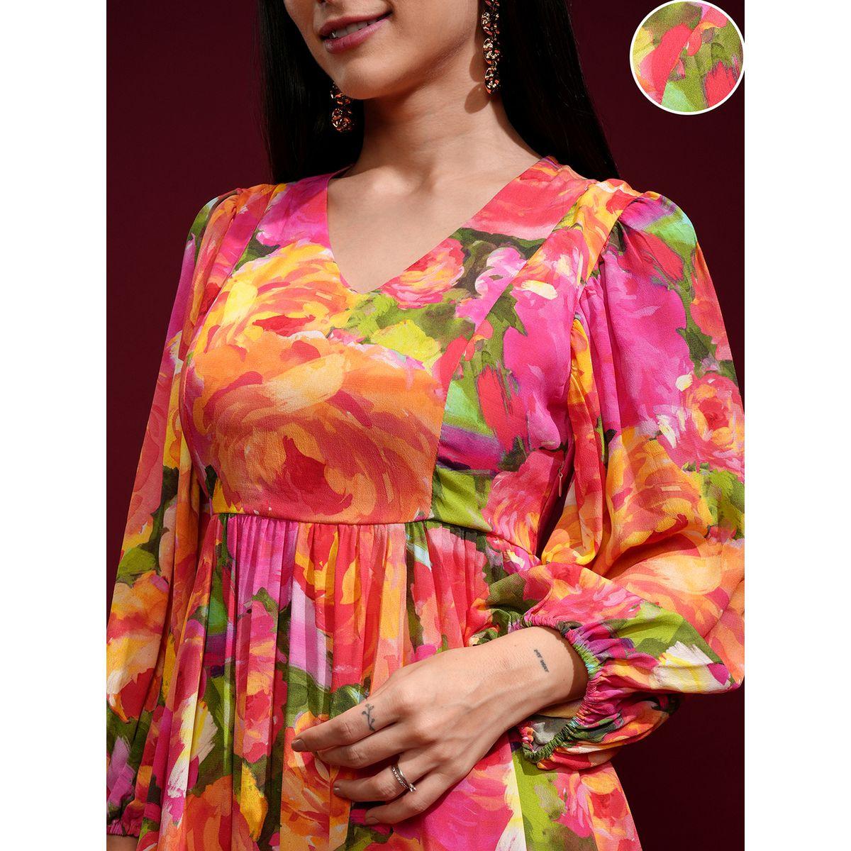 Vishudh Women Floral Printed Balloon Sleeves A-Line Maxi Dress-women-clothing-ethnicwear-dresses-image-5