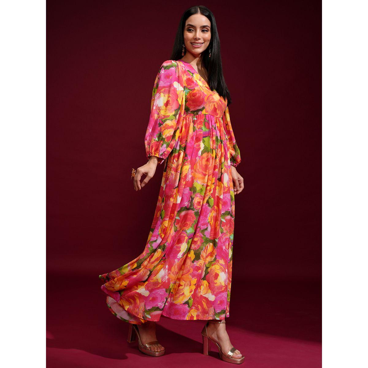 فستان طويل بطبعة زهور وأكمام بالون-women-clothing-ethnicwear-dresses-image-6