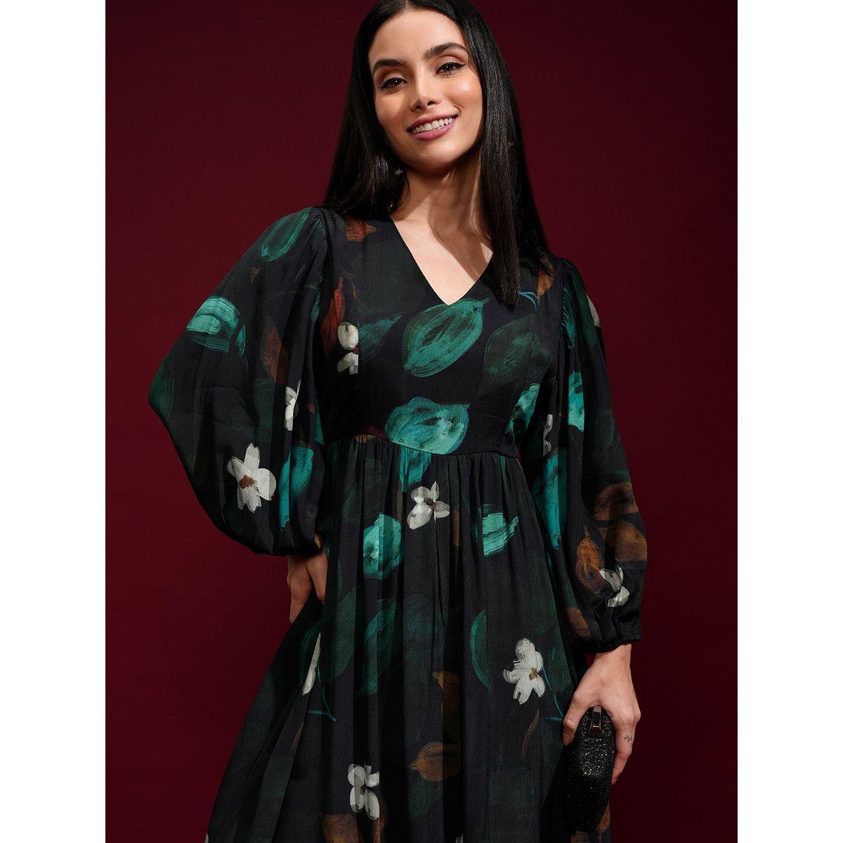 فستان طويل بطبعة زهور وأكمام بالون-women-clothing-ethnicwear-dresses-image-1