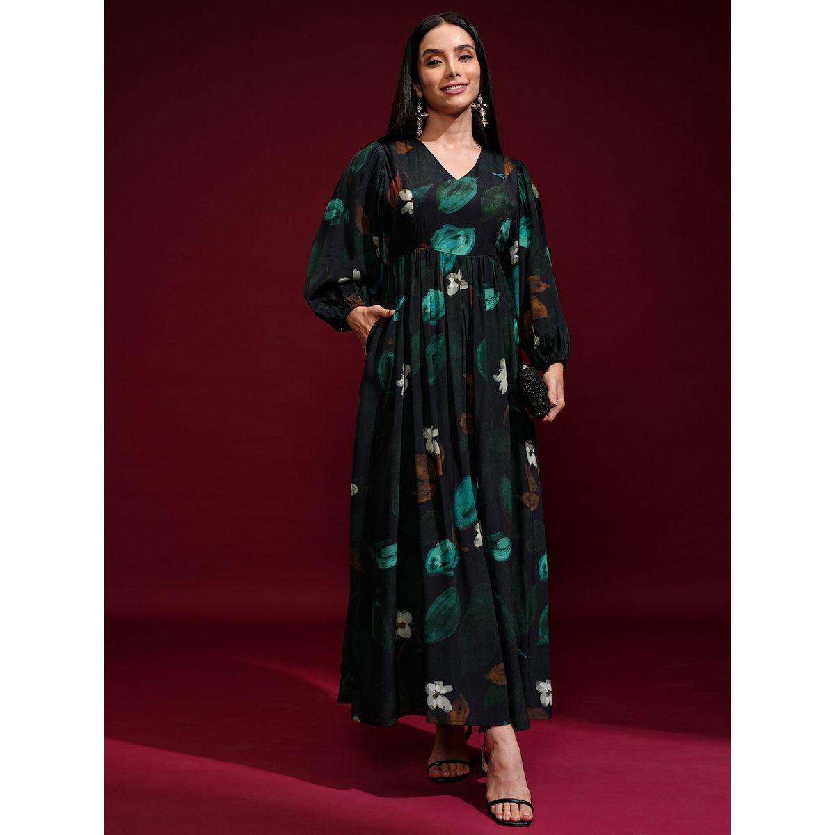 فستان طويل بطبعة زهور وأكمام بالون-women-clothing-ethnicwear-dresses-image-2