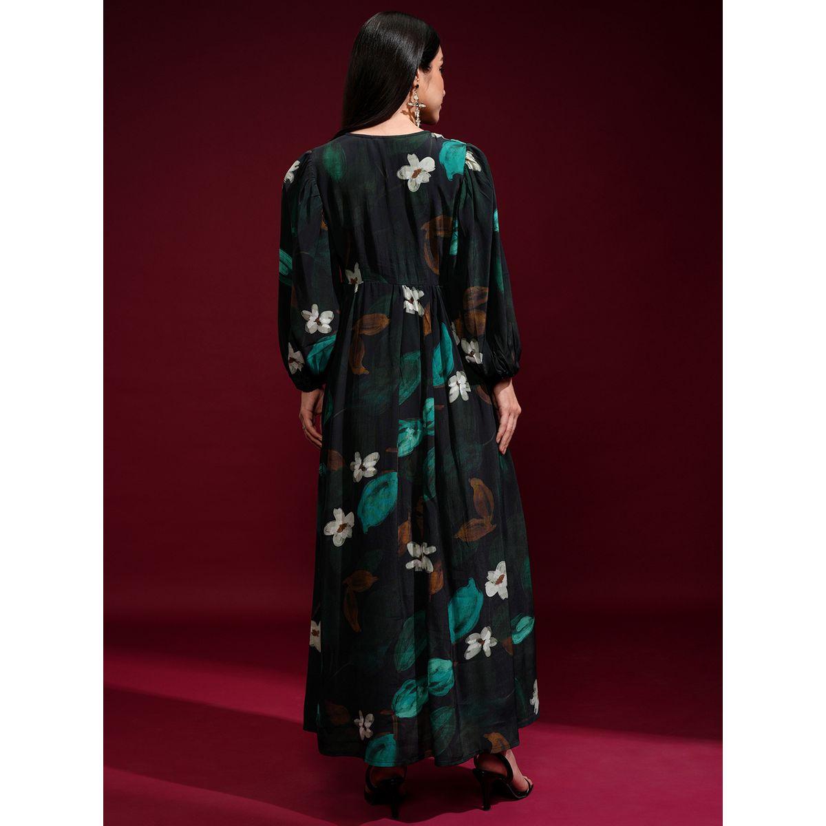 فستان طويل بطبعة زهور وأكمام بالون-women-clothing-ethnicwear-dresses-image-3