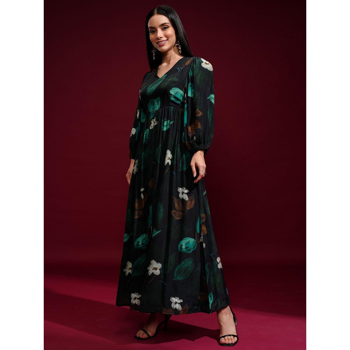 فستان طويل بطبعة زهور وأكمام بالون-women-clothing-ethnicwear-dresses-image-4