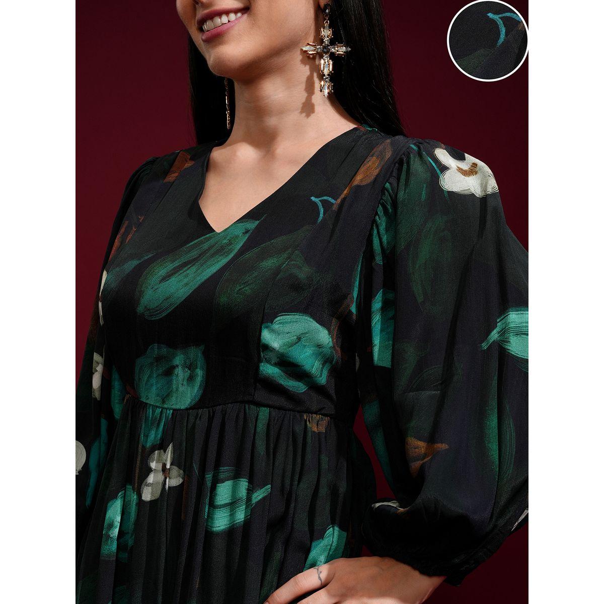 فستان طويل بطبعة زهور وأكمام بالون-women-clothing-ethnicwear-dresses-image-5