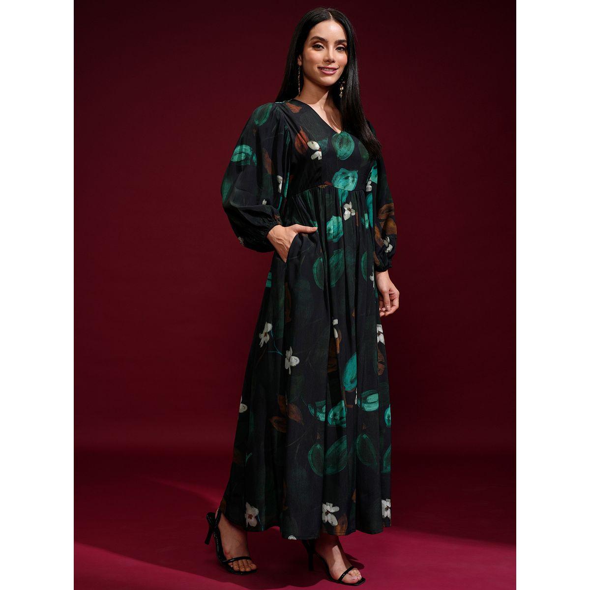 فستان طويل بطبعة زهور وأكمام بالون-women-clothing-ethnicwear-dresses-image-6