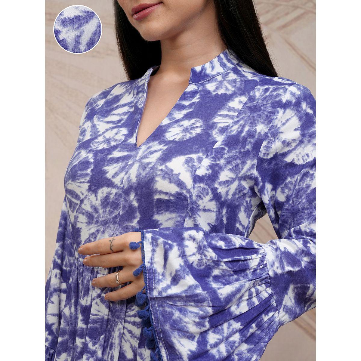 Vishudh Women Tie and Dye Printed A-Line Midi Dress with Pompom Detail-women-clothing-ethnicwear-dresses-image-5