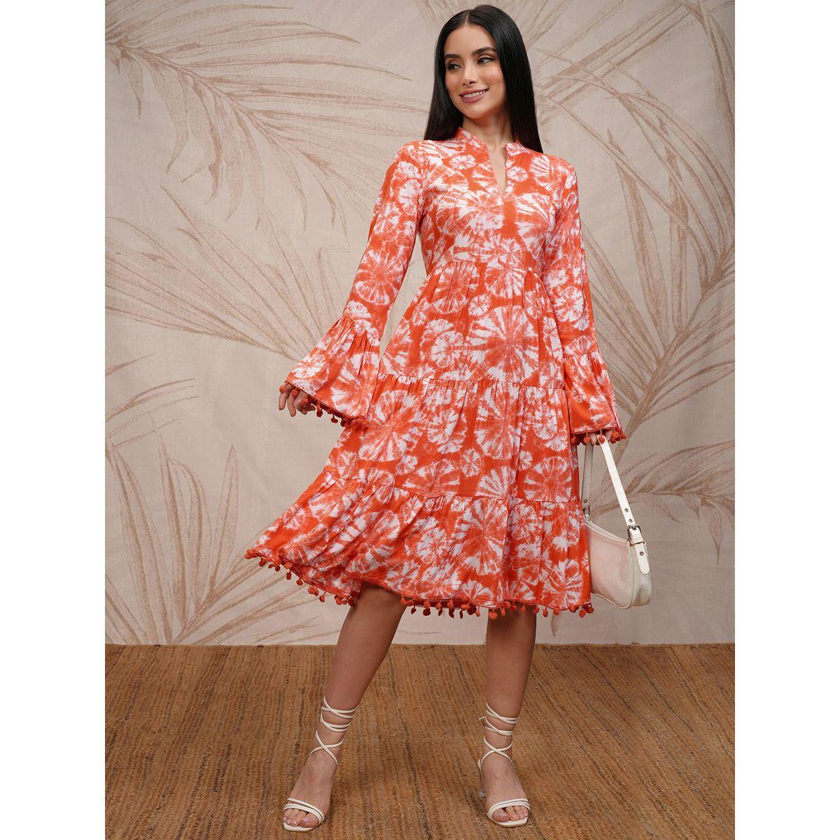 فستان ميدي بطبعة تاي داي مع كرات بوم بوم-women-clothing-ethnicwear-dresses-image-2