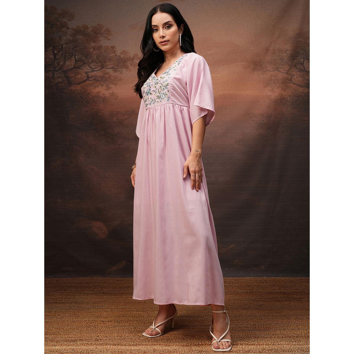 Vishudh Women Embroidered V Neck A-Line Maxi Dress-women-clothing-ethnicwear-dresses-image-2