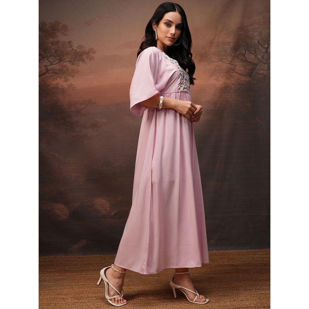 Vishudh Women Embroidered V Neck A-Line Maxi Dress-women-clothing-ethnicwear-dresses-image-4