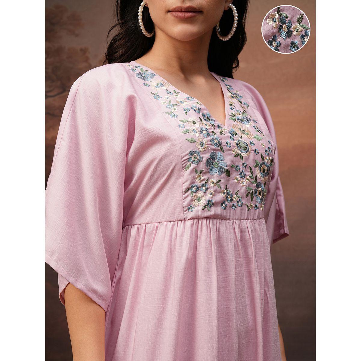 Vishudh Women Embroidered V Neck A-Line Maxi Dress-women-clothing-ethnicwear-dresses-image-5