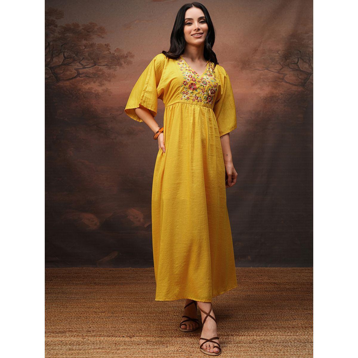 Vishudh Women Embroidered V Neck A-Line Maxi Dress-women-clothing-ethnicwear-dresses-image-1