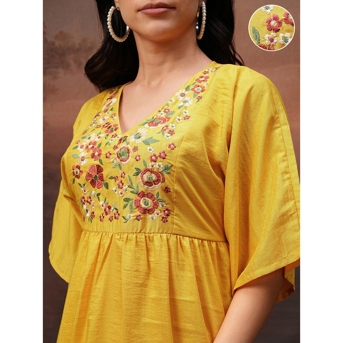 Vishudh Women Embroidered V Neck A-Line Maxi Dress-women-clothing-ethnicwear-dresses-image-5