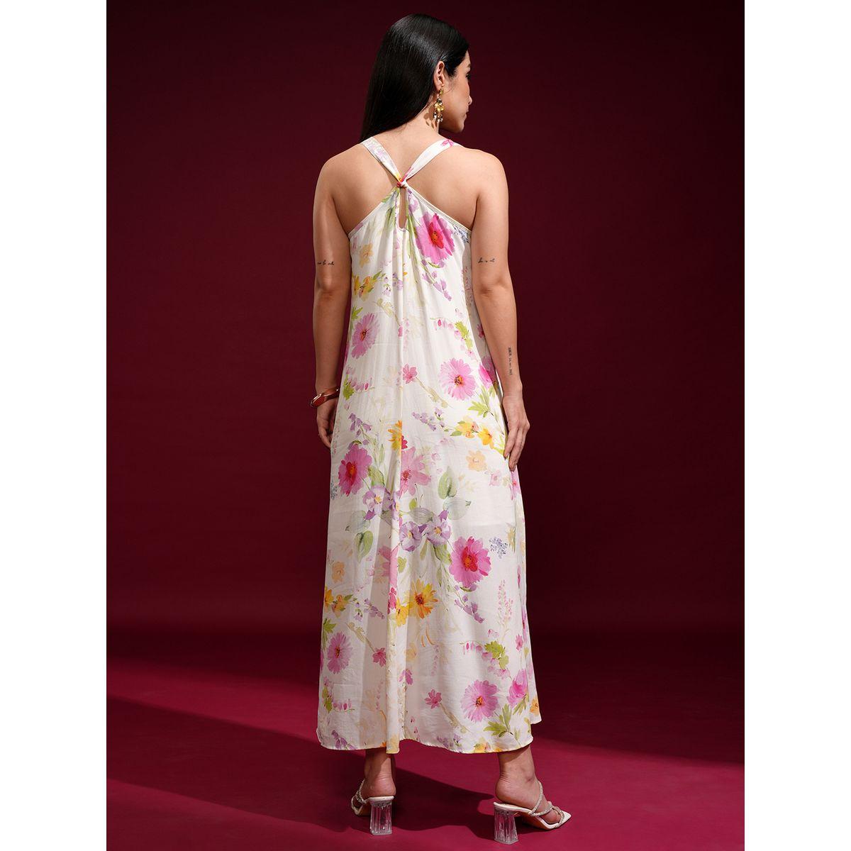 Vishudh Women Floral Print V Neck A-Line Maxi Dress-women-clothing-ethnicwear-dresses-image-3