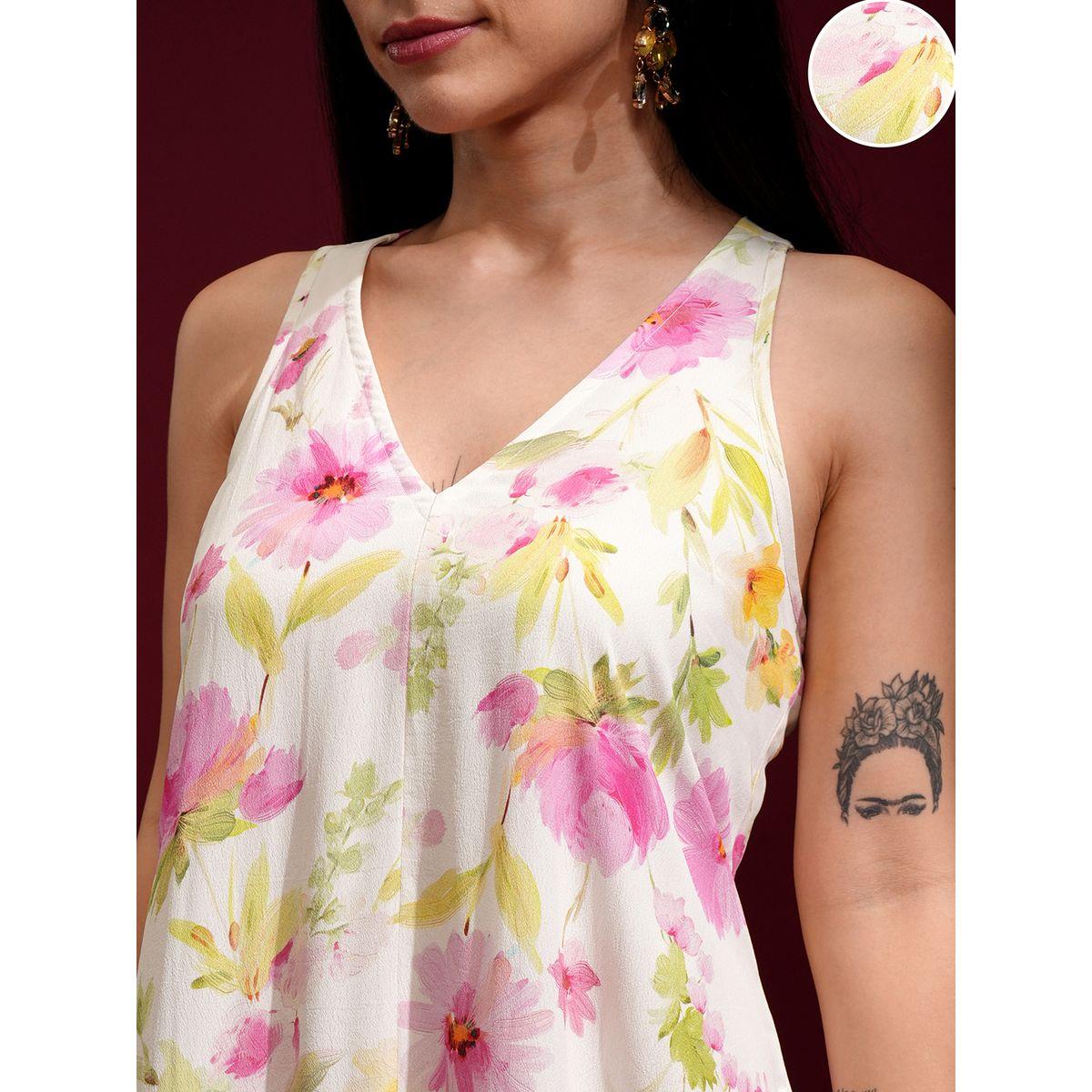 Vishudh Women Floral Print V Neck A-Line Maxi Dress-women-clothing-ethnicwear-dresses-image-5
