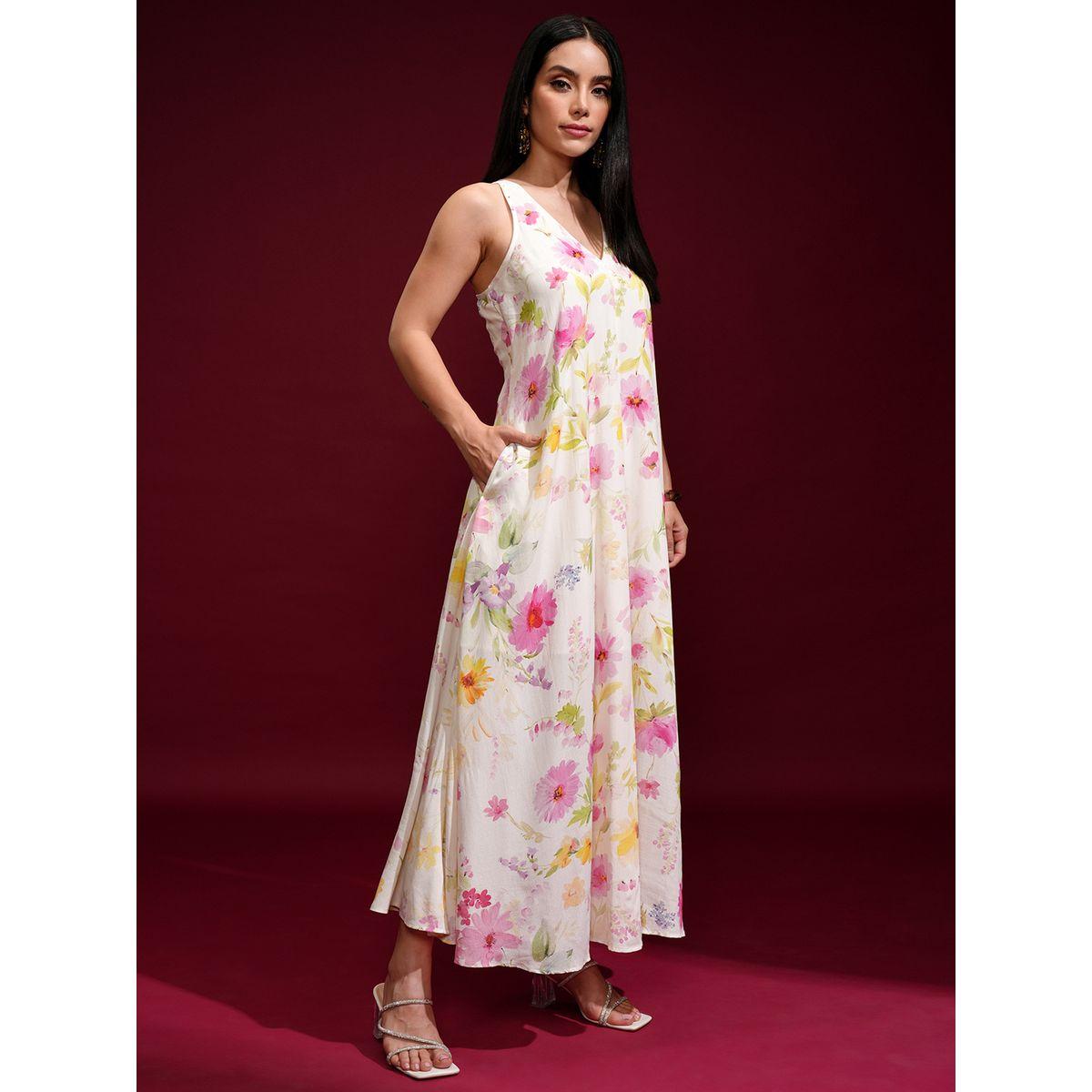 Vishudh Women Floral Print V Neck A-Line Maxi Dress-women-clothing-ethnicwear-dresses-image-6