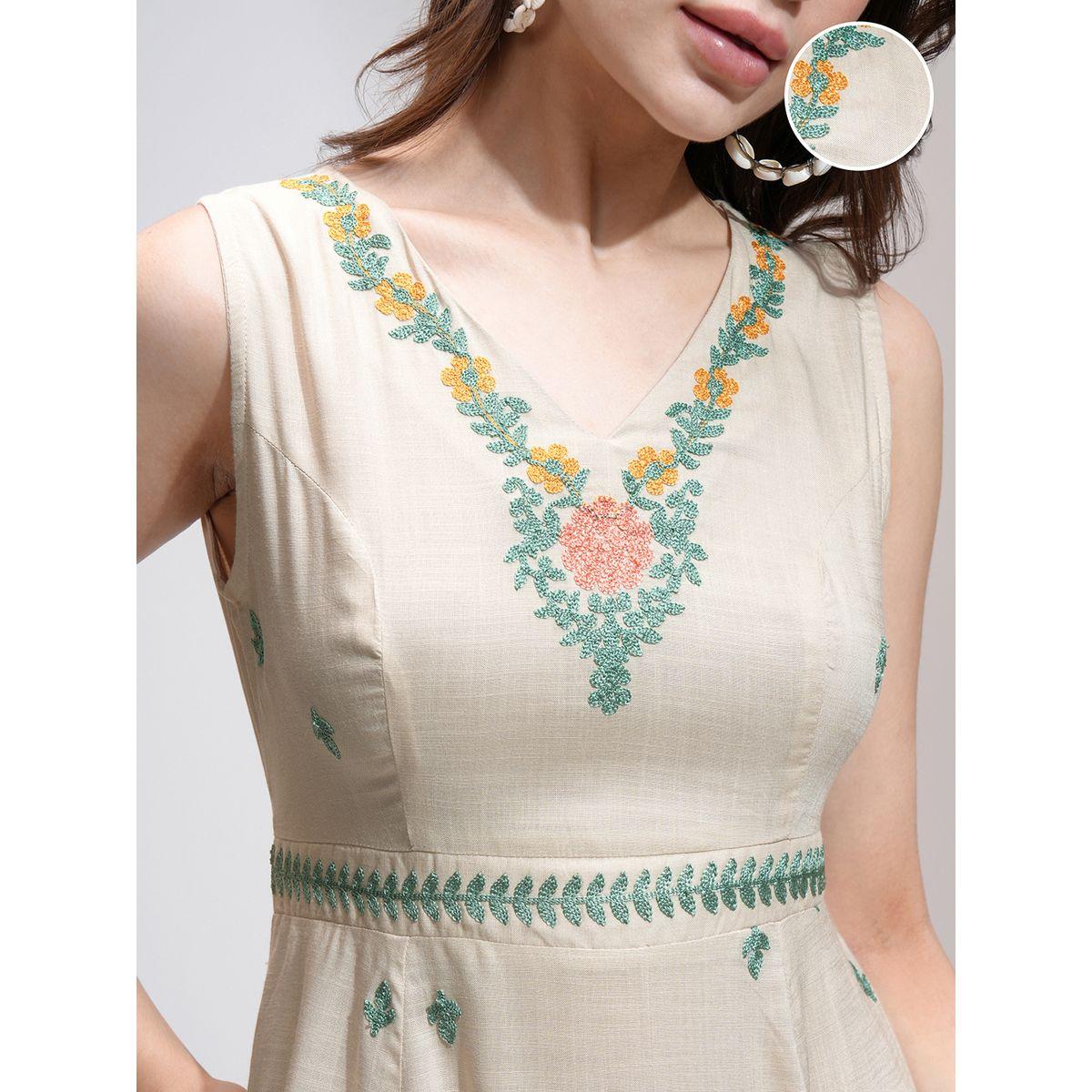 Vishudh Women Embroidered V Neck A-Line Mini Dress-women-clothing-ethnicwear-dresses-image-5